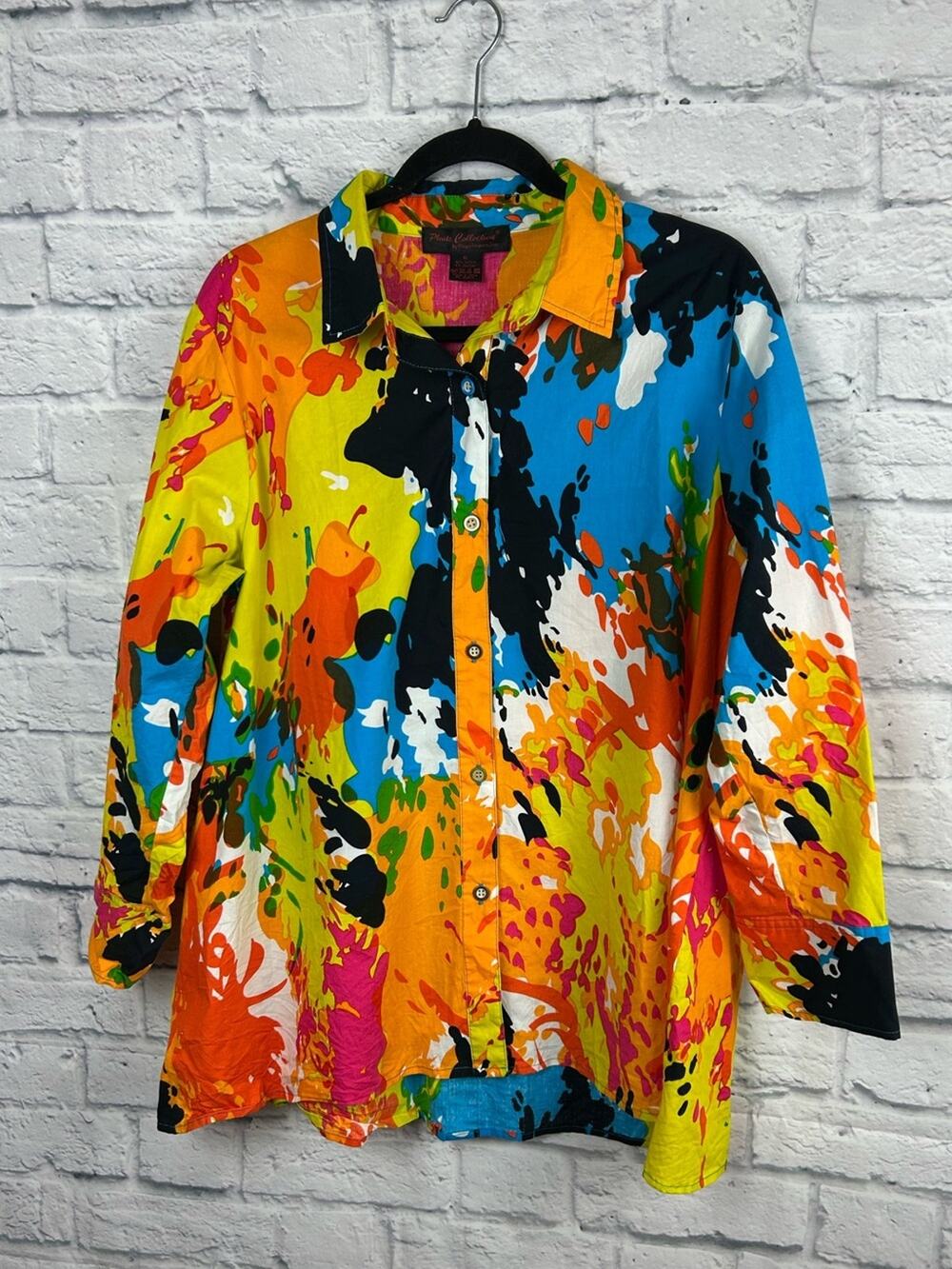 Pleats Collection Abstract Print Button Front Shirt XL Cotton Stretch Art 2 Wear